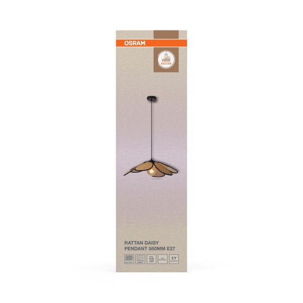 Hängelampe Schwarz Rattan E27 Ø58 cm rund OSRAM