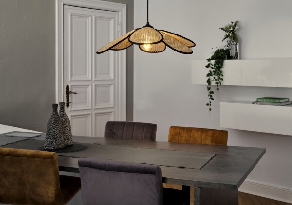 Hängelampe Schwarz Rattan E27 Ø58 cm rund OSRAM