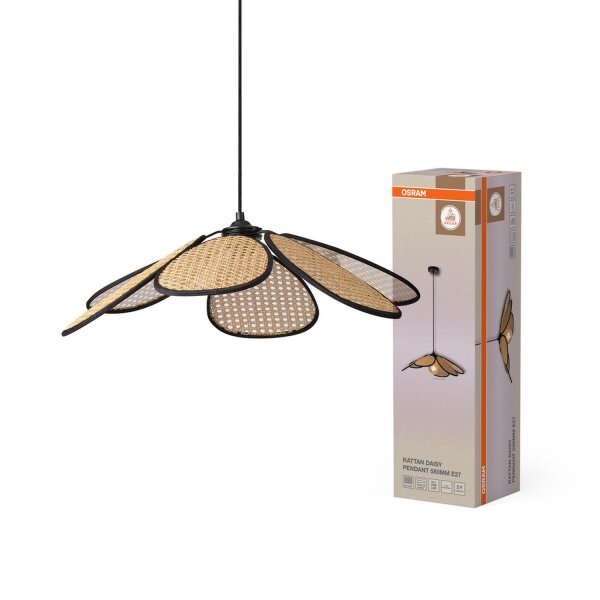 Hängelampe Schwarz Rattan E27 Ø58 cm rund OSRAM