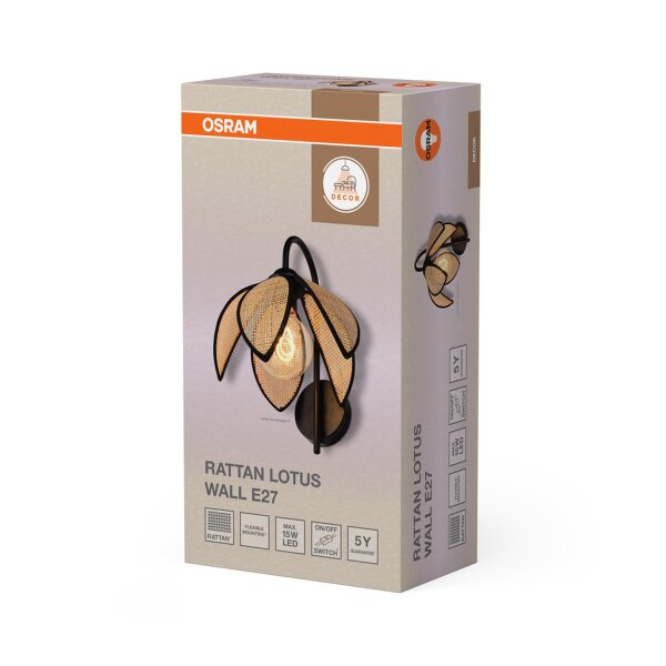 Wandleuchte Schwarz Rattan E27 B:21 cm modern OSRAM