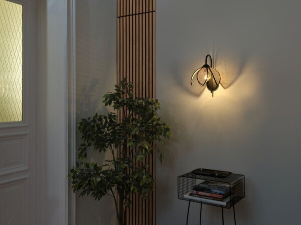 Wandleuchte Schwarz Rattan E27 B:21 cm modern OSRAM