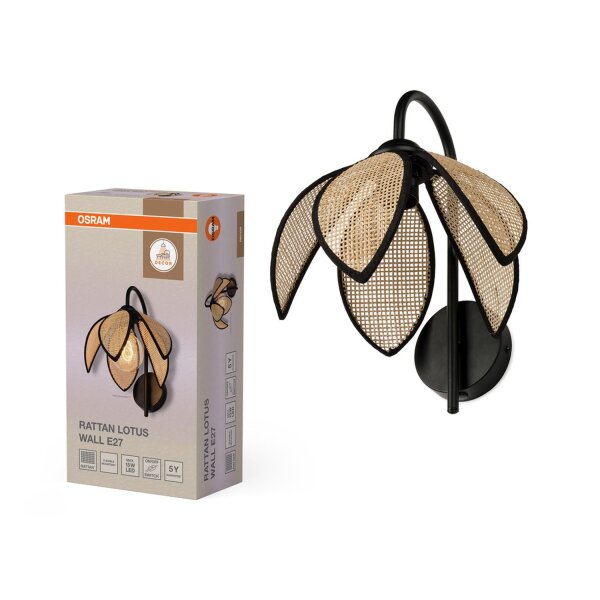 Wandleuchte Schwarz Rattan E27 B:21 cm modern OSRAM