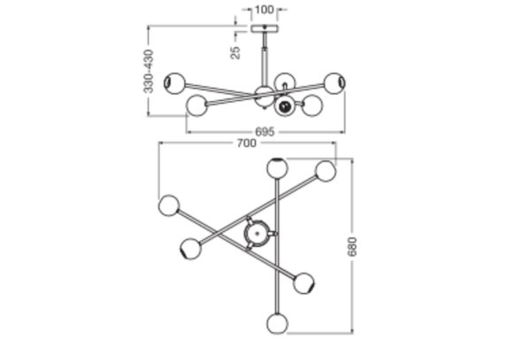 Deckenleuchte Mehrfarbig H:68 cm E27 6-flammig OSRAM