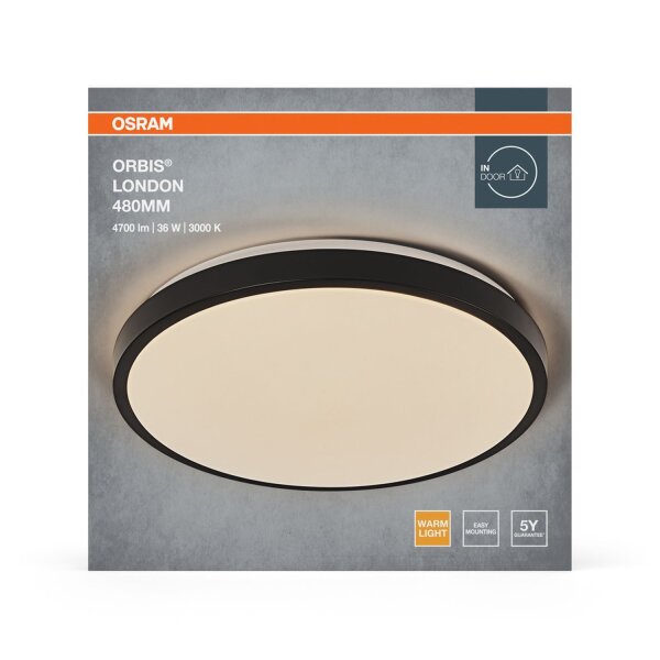 LED Deckenlampe Schwarz Metall 3000K rund Ø48cm OSRAM