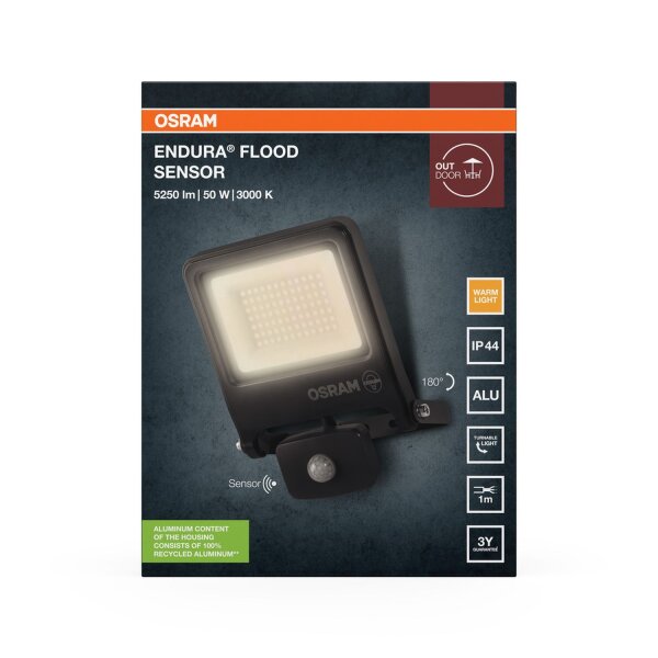 LED Außenstrahler Sensor Alu 3000K IP44 H:22,3cm OSRAM