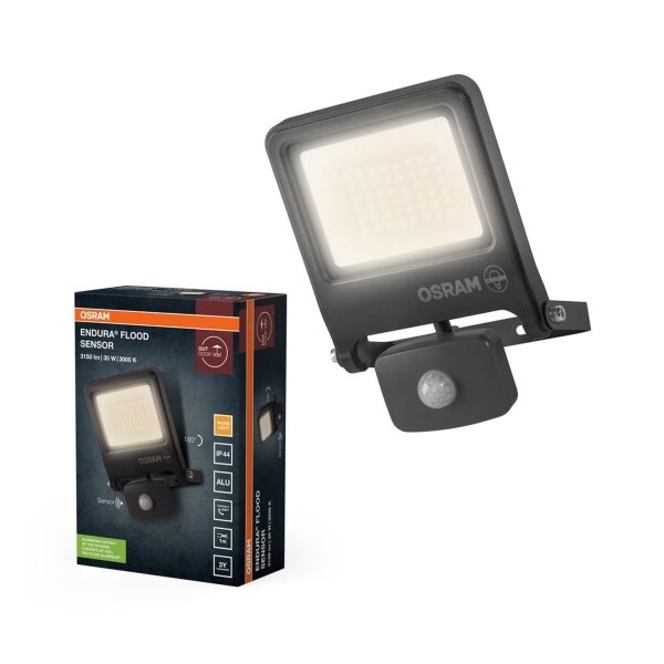 LED Außenstrahler Sensor Alu 3000K IP44 H:18,9cm OSRAM