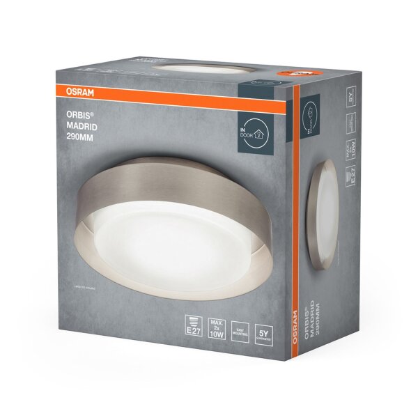 Deckenleuchte Glas Stahl Nickel E27 Ø29 cm modern OSRAM