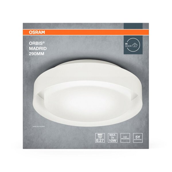 Deckenleuchte Weiß Glas Stahl E27 Ø29 cm rund OSRAM