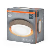 Deckenleuchte Holz Stahl Glas E27 Ø29 cm rund OSRAM