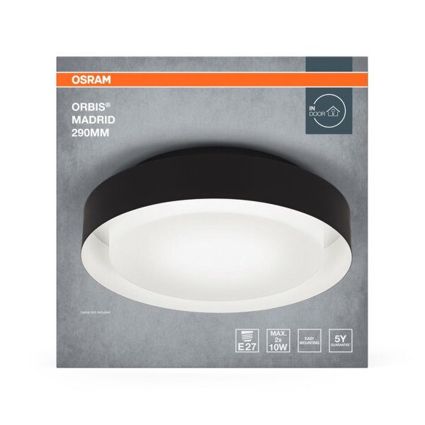 Deckenleuchte Schwarz Glas Stahl E27 Ø29cm rund OSRAM
