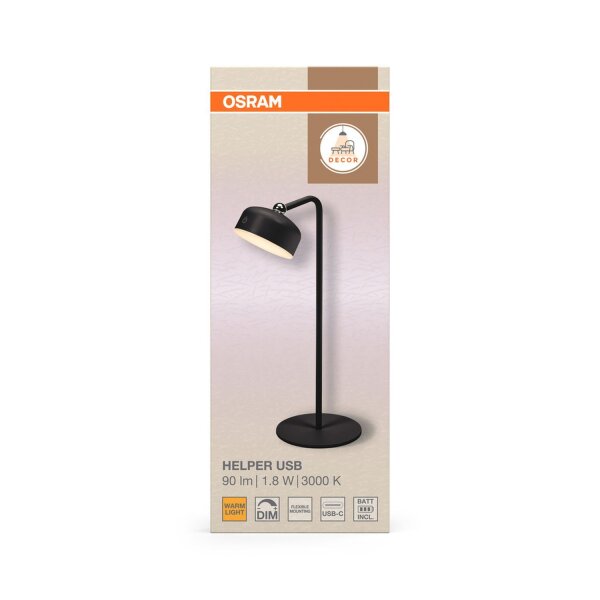 LED Akku Tischlampe dimmbar Schwarz 3000 K H:36cm OSRAM
