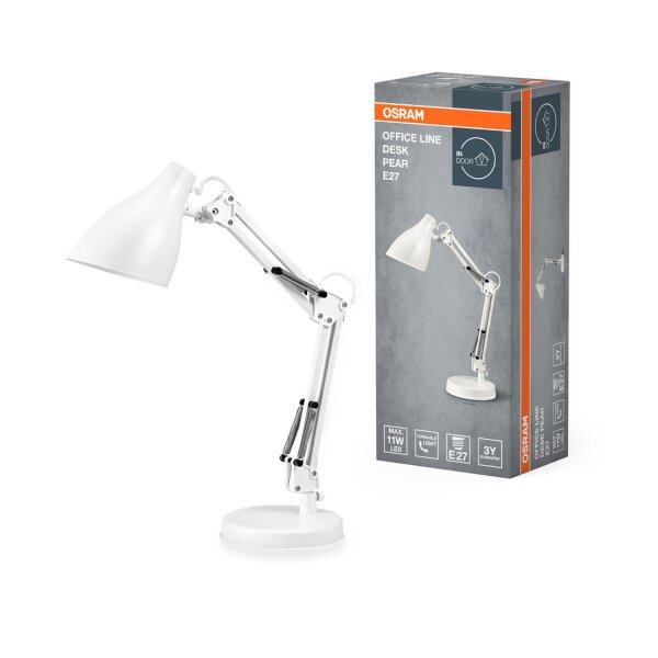 Tischleuchte verstellbar Weiß Metall E27 H:40cm OSRAM
