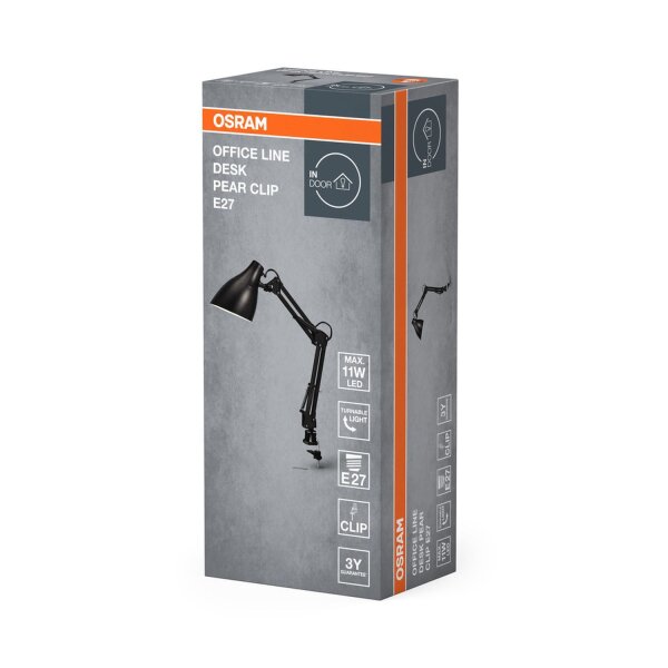 Klemmleuchte verstellbar Schwarz Metall E27 40 cm OSRAM