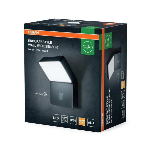 LED Wandleuchte Sensor Alu 3000 K IP44 B:17,6 cm OSRAM