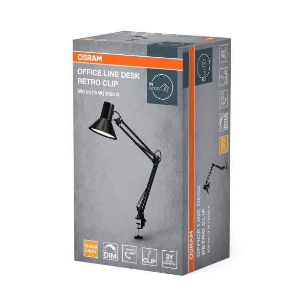 LED Klemmleuchte dimmbar flexibel Schwarz H:67 cm OSRAM