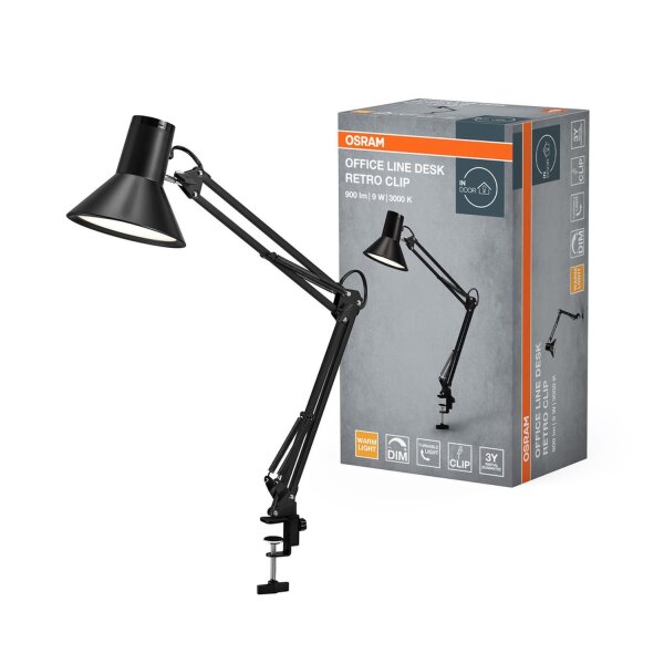 LED Klemmleuchte dimmbar flexibel Schwarz H:67 cm OSRAM