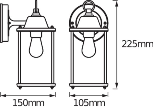 Wandlampe Alu Glas IP23 E27 H:22,5 cm Laterne OSRAM