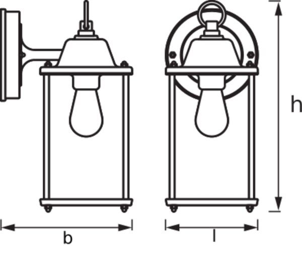 Wandleuchte Schwarz Alu IP23 E27 H:22,5cm Laterne OSRAM