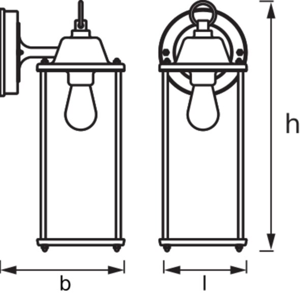 Wandlampe Alu Glas Laterne IP23 E27 H:29,3 cm OSRAM