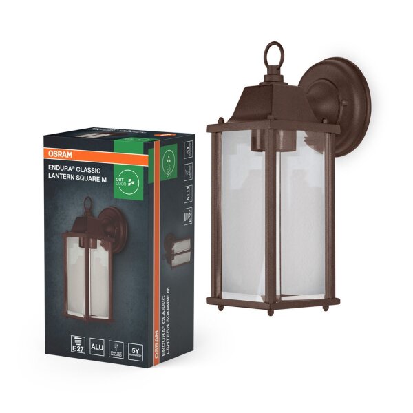 Wandlampe Alu Glas Laterne IP23 E27 H:29,3 cm OSRAM
