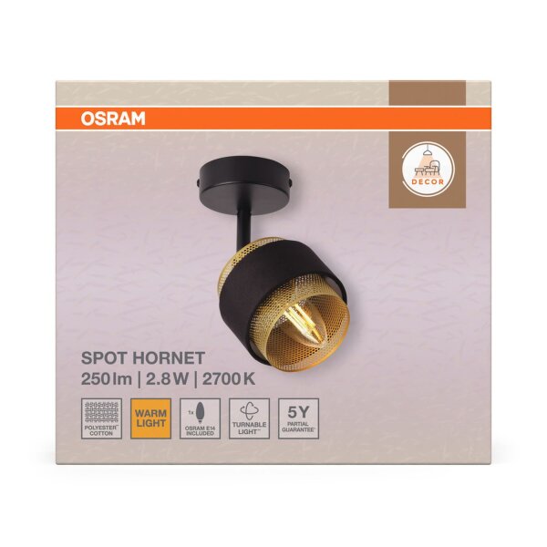Deckenspot schwenkbar Schwarz Stoff E14 L:10 cm OSRAM