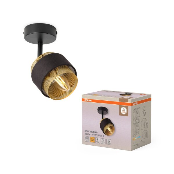 Deckenspot schwenkbar Schwarz Stoff E14 L:10 cm OSRAM