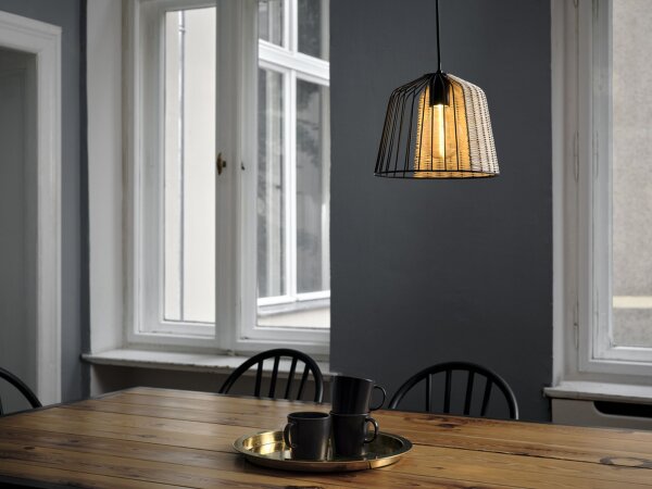 Pendelleuchte Rattan L:26 cm E27 Schwarz Braun OSRAM