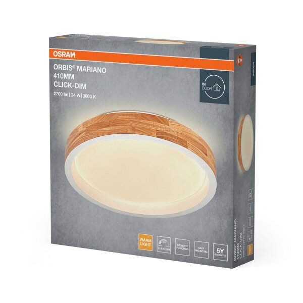 LED Deckenleuchte Click-DIM Weiß Holz 3000K Ø41cm OSRAM