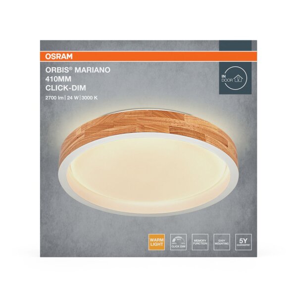 LED Deckenleuchte Click-DIM Weiß Holz 3000K Ø41cm OSRAM