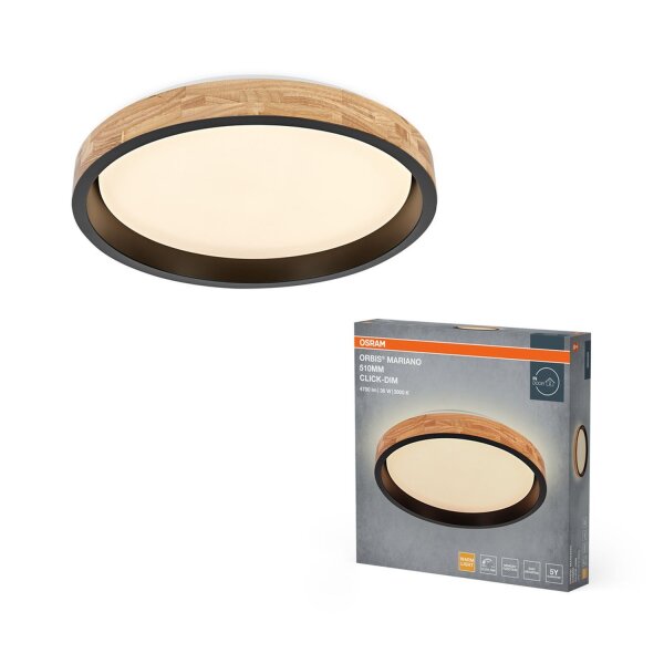 LED Deckenleuchte Click-DIM Holz Schwarz 3000K OSRAM