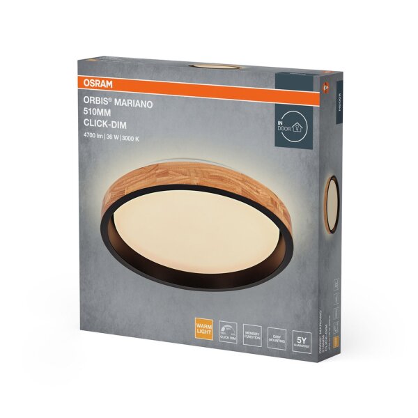 LED Deckenleuchte Click-DIM Holz Schwarz 3000K OSRAM