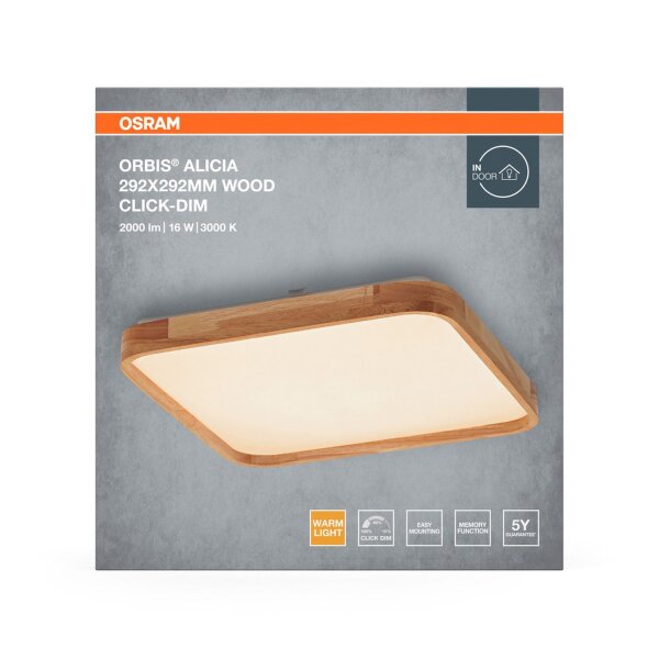 LED Deckenlampe Click-DIM Holz 3000K B:29,2cm OSRAM