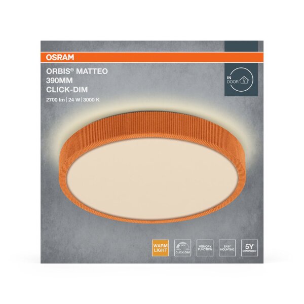 LED Deckenleuchte Click-DIM Orange Stoff 3000K OSRAM