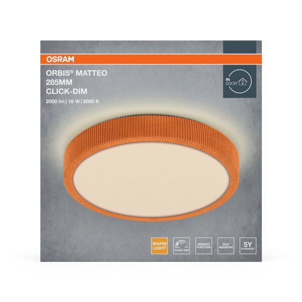 LED Deckenleuchte Orange Stoff Click-DIM 3000K OSRAM