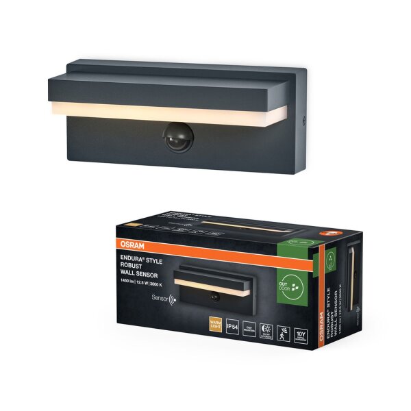 LED Wandlampe Sensor Alu 3000 K IP54 B:20,6 cm OSRAM