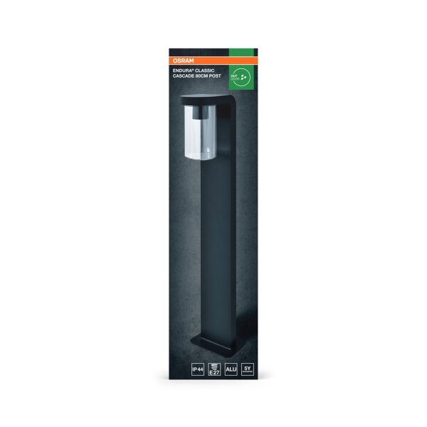 Wegeleuchte Aluminium Glas Grau IP44 E27 H:80 cm OSRAM
