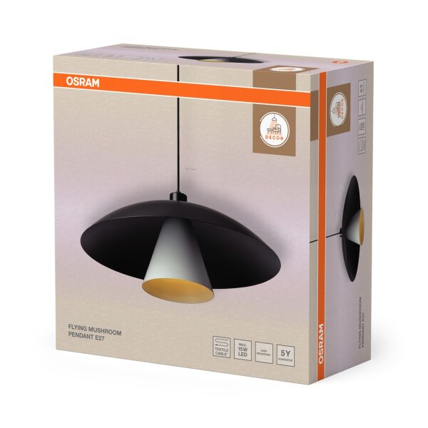 Hängelampe Schwarz Weiß Metall E27 Ø50 cm rund OSRAM