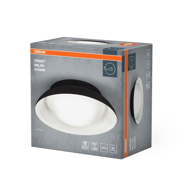 Deckenleuchte Schwarz Glas Stahl E27 rund Ø30,5cm OSRAM