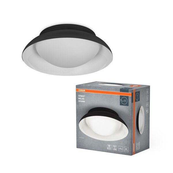 Deckenleuchte Schwarz Glas Stahl E27 rund Ø30,5cm OSRAM