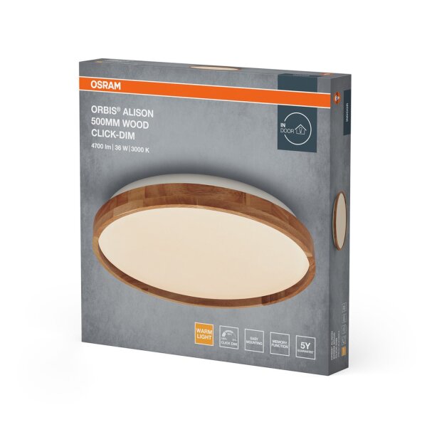 LED Deckenlampe Click-DIM Holz 3000K Ø50cm rund OSRAM