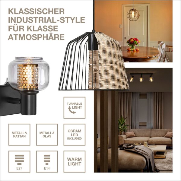 Deckenspot verstellbar Schwarz Glas E14 L:38,5 cm OSRAM