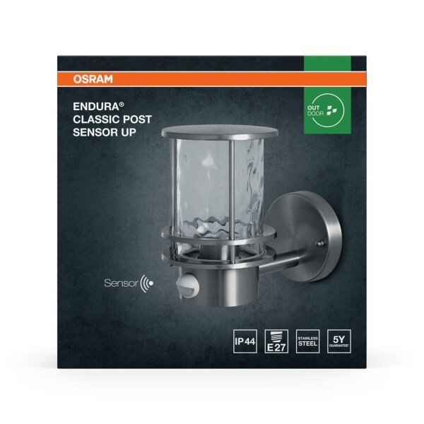 Wandleuchte Sensor Glas Edelstahl IP44 E27 H:21,2 cm