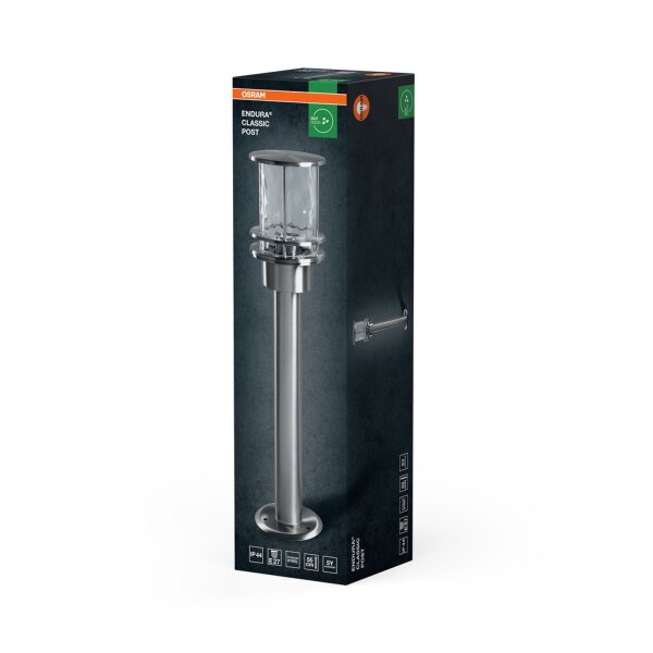 Wegeleuchte Edelstahl Glas IP44 E27 H:55cm Garten OSRAM