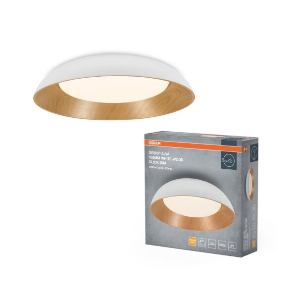 LED Deckenlampe Click-DIM Weiß Holz 3000K Ø50,5cm OSRAM