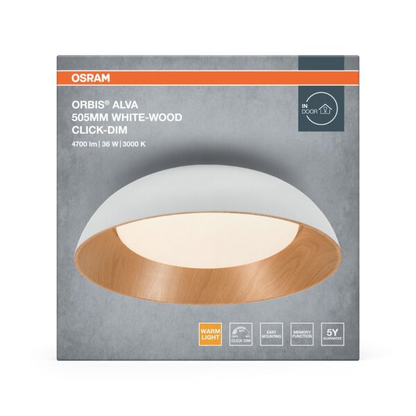 LED Deckenlampe Click-DIM Weiß Holz 3000K Ø50,5cm OSRAM