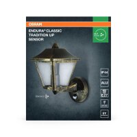 Wandlampe Sensor Schwarz-Gold Alu IP44 E27 Laterne