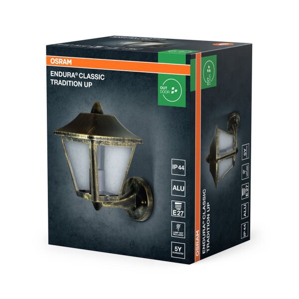 Wandlaterne Schwarz Alu Glas IP44 E27 H:26 cm OSRAM