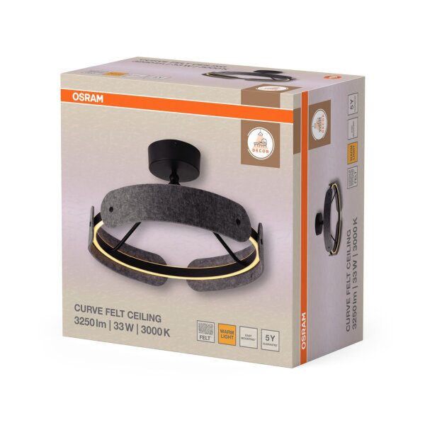 LED Deckenleuchte Filz 3000 K Dunkelgrau Alu OSRAM