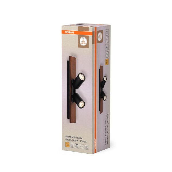 Deckenstrahler flexibel Schwarz Holz GU10 40 cm OSRAM