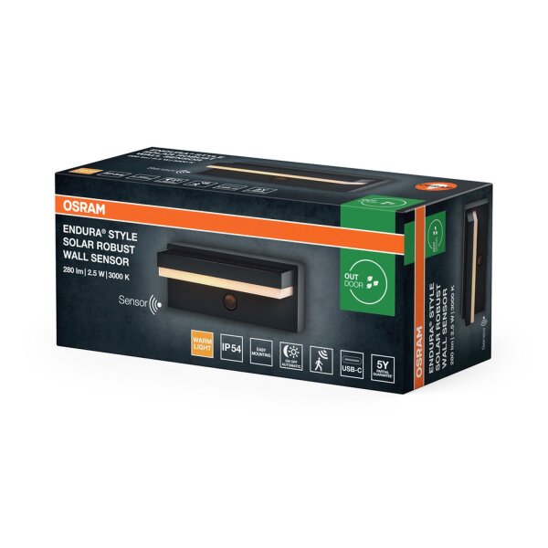 LED Solar Wandlampe Sensor Alu 3000 K IP54 OSRAM